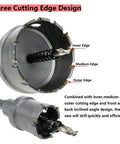 Hole Saw Kit 1.5 Inch Cutter With Carbide Tip 38mm Diameter, three cutting edges, labeled diagram, ready to use