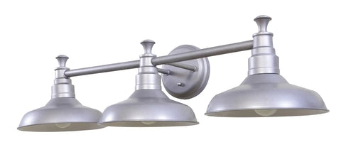 Industrial Farmhouse 3-Light Vanity Light For Over The Mirror With Metal Shades In Galvanized Finish, Dimmable Indoor Bath Fixture