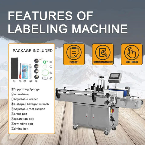 Features and included tools for Smooth Operator Automatic Round Bottle Labeler With Date Coder And Smart Panel For Cans And Wine Packaging 110V System.