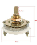 Band Selector Rotary Switch One Pole Five Position With Knob Deck Mount 9.7mm Mount Hole 6mm Shaft 0.46 Inch Shaft Length Includes Mount Nut And Black Knob Ideal For DIY Electronics Projects, showing dimensions and components