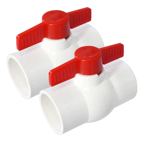 Two Pack 2 Inch PVC Ball Valves With T Handle No Fuss Water Shut Off Slip Socket Fittings For Pools Irrigation Sewage And Home Water Projects 150 PSI Rated