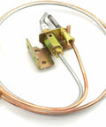 Water heater pilot assembly with thermocouple and copper tubing on metal mounting bracket