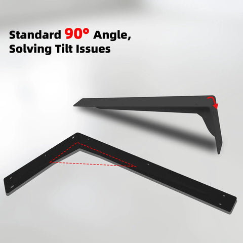 20 Inch Beefy Heavy Duty L Shelf Brackets Black Built From One Fifth Inch Cold Rolled Steel With Solid Welds For Ultra Stable Shelving, Perfect For Wood Metal Or Any Board Materials, Industrial Grade Support For Heavy Loads. 90° angle black steel shelf bracket
