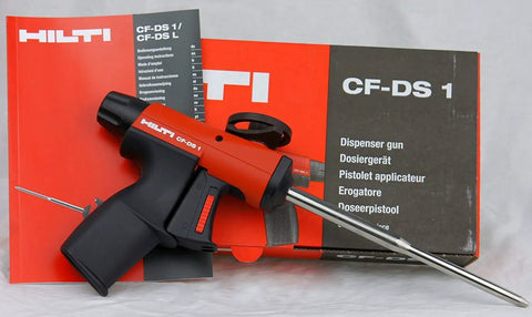 Deluxe Foam Insulating Sealant Dispenser CF-DS1 For Easy Cartridge Application, Pro-Grade Caulk Gun Alternative displayed with packaging