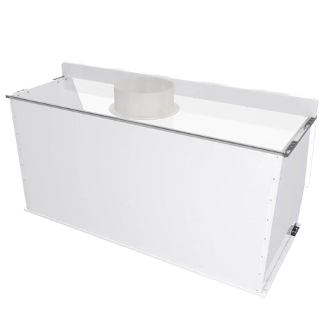 Heavy-Duty 40-Inch Wide Ducted Fume Hood with 6-Inch Exhaust Collar and LED Lighting for Lab Fume Control, side view.