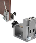 Pocket Hole Jig Kit With 15 Degree Aluminum Alloy Locator Inclined Hole Guide shown with adjustable scale and secure clamp.
