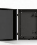 Open black steel Outdoor EV Charger Box With Cable Organizer, Waterproof Dustproof Enclosure for Tesla on display.