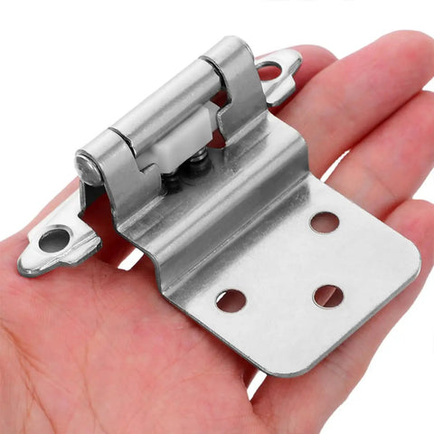 No Slam Soft Close Frameless Inset Cabinet Hinge in hand, Silver Iron, Easy Install, Quiet Self Closing