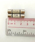 Ceramic Fuse Set For Digital Multimeter UT61 Series 10A 250V And 1A 250V Fuses with ruler for size reference.