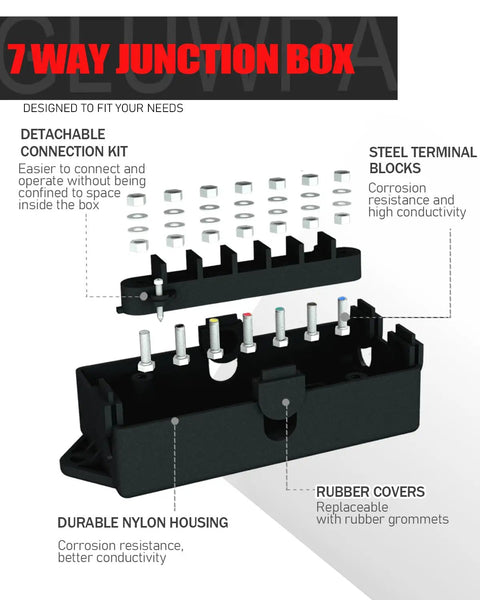 7 Pin Trailer Junction Box Waterproof 7 Way Wiring Organizer For RVs And Campers Keeps Your Wiring Harness Tidy And Protected