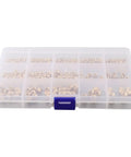 Plastic case containing Brass Threaded Inserts Kit for 3D Printing, 300Pcs M2 to M6 and 1/4-20, knurled heat set bushings for PLA and ABS.