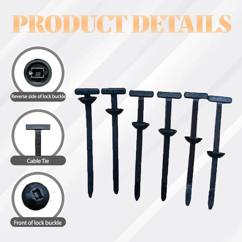 Universal Nylon Cable Tie Buckles For Cars And Home, Self-Locking Zip Ties in 20, 50, and 100 Pack shown with close-up details.