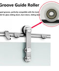 Top Shelf Quiet Nylon U-Groove Pulley Roller Wheels With Deep Groove Ball Bearings For Heavy Duty Sliding Doors And Slick Gym Cable Track Systems With Durable 8X30X10MM Guide Rollers installed on a sliding door track.