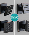 2 Inch Brass Square Massage Shower Body Sprayer Jets In Oil Rubbed Bronze Set Of 6, showing adjustable rotations and nozzles