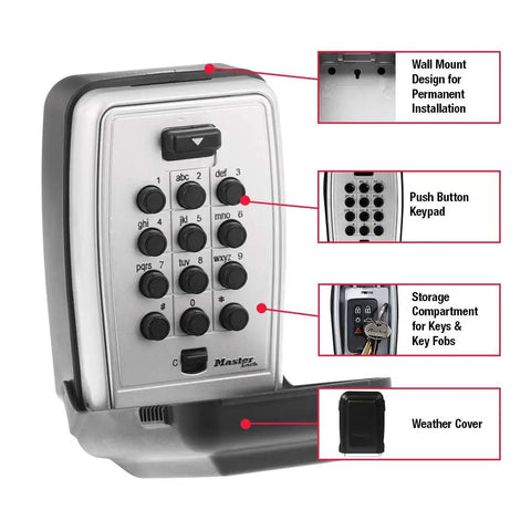 Wall Mount Key Lock Box With Push Button Lock, Outdoor Key Safe For Five Keys, Combination Lock Box, Model 5423EC, open view