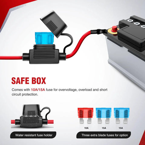 Close-up of fuse holder with 10A/15A fuse on Heavy Duty 12V Fog Light Wiring Harness Kit With 5 Pin Rocker Switch, Relay, Blade