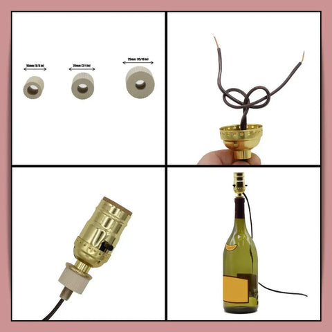 Pack Of 10 Bottle Lamp Kits For DIY Wine Bottle Lamps Conversion And Restoration No Drilling Required With Side Exit Socket Cap