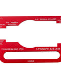 Must Have King Pin Wear Gauge For Trailers 2 Inch And 3.5 Inch Aluminum Alloy Tool With Handle Detect SAE J700 And J848 Kingpins, Easy 360 Degree Spin To Check Pin Wear On Level Ground, Built Tough For Real Trailer Work. Red aluminum trailer kingpin wear gauge with handle, marked for 2 inch and 3.5 inch SAE J700/J848