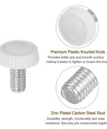 M6 12mm Thread Knurled Knobs 30 Pack DIY Friendly Thumb Screws with white plastic handle and zinc plated steel stud
