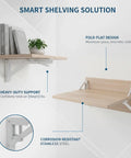 Stainless Steel Wall Mount Foldable Brackets for Floating Shelves and Drop Leaf Tables supporting shelf and table setup.