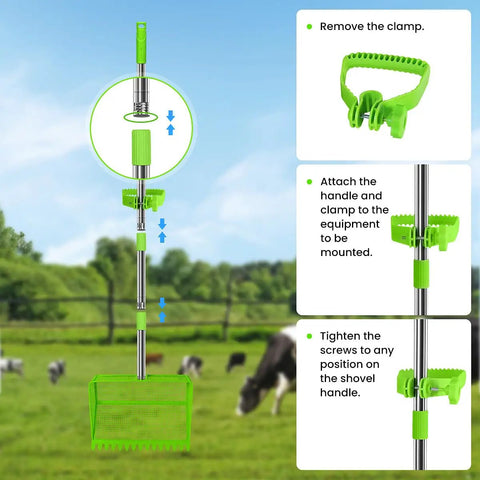 2 In 1 Chicken Poop Scooper And Rake With Handle 12 Inch Heavy Duty Metal Coop Cleaner assembly process diagram