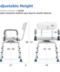 Dimensions of the Swivel Shower Chair With Drop Arms And Back For Inside Showers, 360 Degree Rotating Bath Seat, adjustable height shown