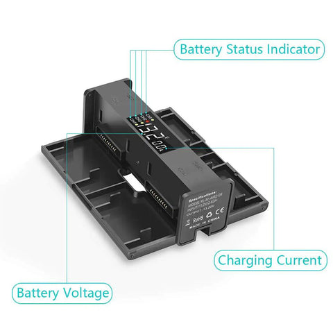 4 In 1 Foldable Battery Charging Hub With Digital Display For DJI Air 2S And Mavic Air 2 Drones with indicators for status, current, voltage.