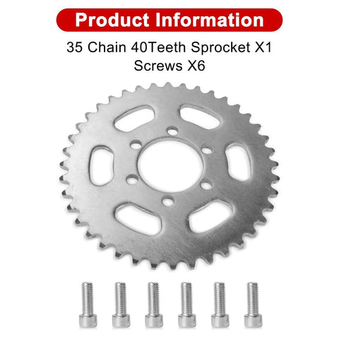 40T Rear Sprocket For 35 Chain Go Kart Quad Mini Bike Dirt Bikes Replacement Part With Burn Marked Surface, shown with screws.