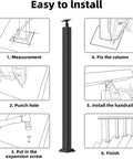 Installation steps for Heavy Duty Stair Railing Kit Featuring Rock Solid Wrought Iron Balusters With Fully Adjustable Spindles For Porch Deck And Staircase Setup No Fuss Quick Install Black.