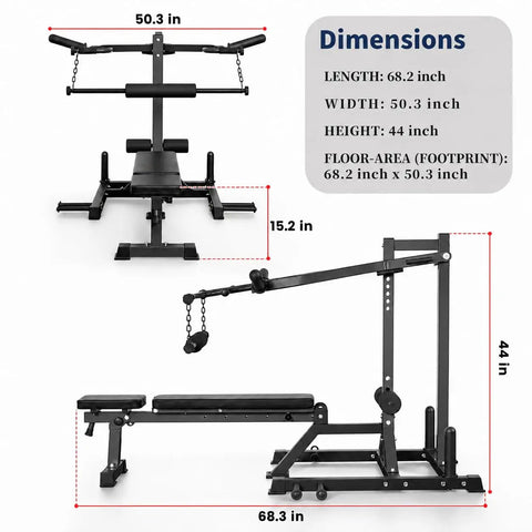 Plate Loaded Upper Body Strength Trainer With Independent Arms Adjustable Backrest And Multi Grip Handles dimensions