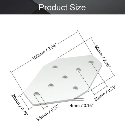 Three-Piece Aluminum Alloy Outside Joining Plate with 7-Hole Joint Bracket Silver, 3.94 by 2.36 by 0.16 Inches product size diagram