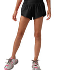 Model wearing Girls Athletic Shorts With Liner Quick Dry Lightweight Running Shorts For Active Workouts Black Size S7Y