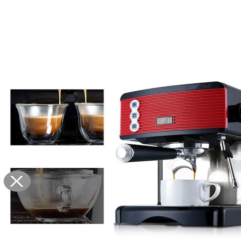Semi Automatic Espresso Coffee Machine for home use with steam wand and large capacity over 16 cups, aluminum alloy body