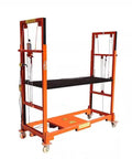 Built Tough Electric Lift Cart Heavy Duty Cargo Elevator Platform Anti Slip Deck in orange, suitable for indoor outdoor work.