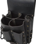 Leather Tool Pouch With Eight Pockets For Pros Heavy Duty Belt Organizer, black leather, showing durable construction and compartments.