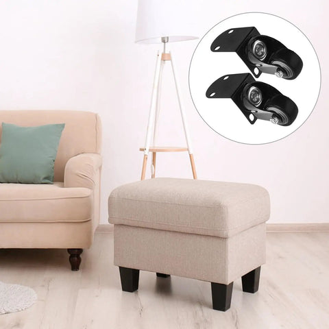 Zero Fuss One Point Five Inch Silent Swivel Casters For Furniture Cabinets And Drawers with snug side mount brackets on ottoman.