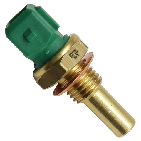 Top Shelf Heavy Duty Coolant Temperature Sensor Direct Replacement OE Spec Engine Cooling System Monitor Rock Solid Plug And Play Ecu Communication 158-0134 close-up view showing brass probe and green connector