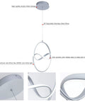 Lit Modern LED Pendant Light With Irregular Ring Design, 6000K Cool White, 33W 1980lm Not Dimmable, Silver Finish close-up details