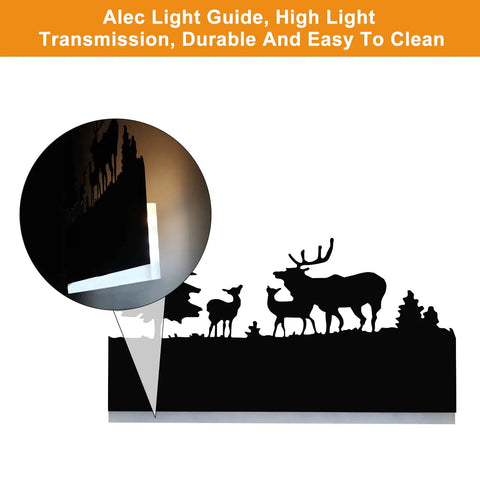 Forest Deer Cartoon Wall Sconce LED Light For Indoor Spaces, silhouette detail of deer and trees with light guide