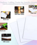 Three white cast acrylic sheets, 8 x 8 inches, 3 mm thick, with protective paper for laser cutting/engraving.
