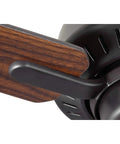 Close-up of Drift Collection 32 Inch Four Blade Ceiling Fan Dope Breeze with bronze finish and quiet motor for bedrooms.