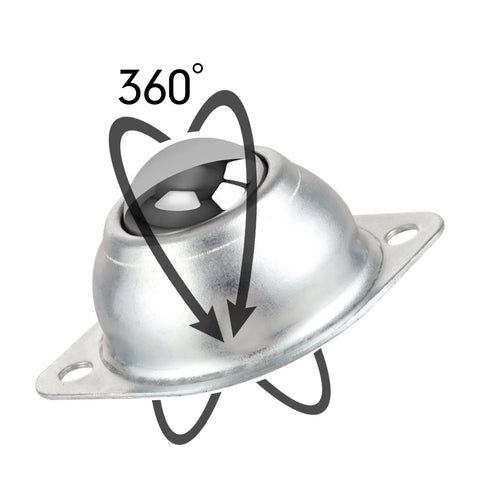 360-degree view of flange-mounted carbon steel ball from 32-Piece 1 Inch Roller Ball Transfer Bearing Set With Flange Mounted Carbon Steel Round Ball Transfer Units For Universal Rotation Ball Casters For Conveyors Roller Stands And Transmissions Load Capacity 400 Lbs.