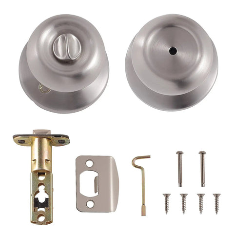 Coastal Style Door Knob With Lock For Bedroom Or Bathroom No Fuss Install Fits 1 3 8 To 1 3 4 Inch Doors Satin Nickel Finish