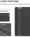 Compact Drawing Tablet With Slick Scroll Wheel And Ergonomic Stylus Delivering Sick Precision And Butter Smooth Pressure Response Perfect For Pc Artists Seeking Zero Lag Creativity And Hassle Free Setup In Sleek Black showcasing 6 buttons and scroll wheel.