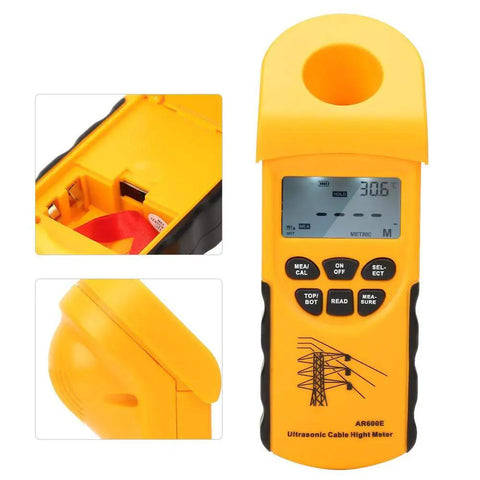 Six Cable Height Meter With AR600E LCD Display Measures Six Cables At Once, close-up of controls and screen, side and back view