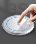 Top Shelf Retractable Countertop Power Outlet With Easy Peasy Automatic Lift And Fast Usb Charging Ports Round Pop Up Electrical Box being activated with finger.