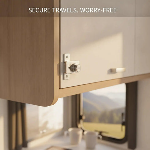 One Handed Stainless Steel Push Latch For RV And Boat Cabinets No Fuss Easy Install Keeps Doors Locked Against Road Vibration
