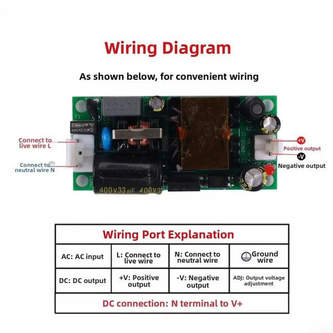 24W 48V 0.5A AC to DC Switching Power Supply Module With Bang-For-Your-Buck Overvoltage And Overcurrent Protection For Industrial Control Systems Wide Input 85-264VAC And 120-373VDC High Efficiency Up To 86% Green Compact Design, wiring diagram
