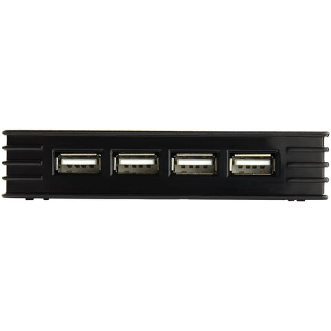 Front view of 4 Port Compact USB 2.0 Hub with bus power or included power adapter, showing four USB ports for laptop or PC use
