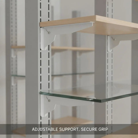 Heavy Duty Metal Shelf Bracket For Slotted Upright Rails 7.9 Inch Length White Finish Built Tough To Support Glass Or Wood Shelves